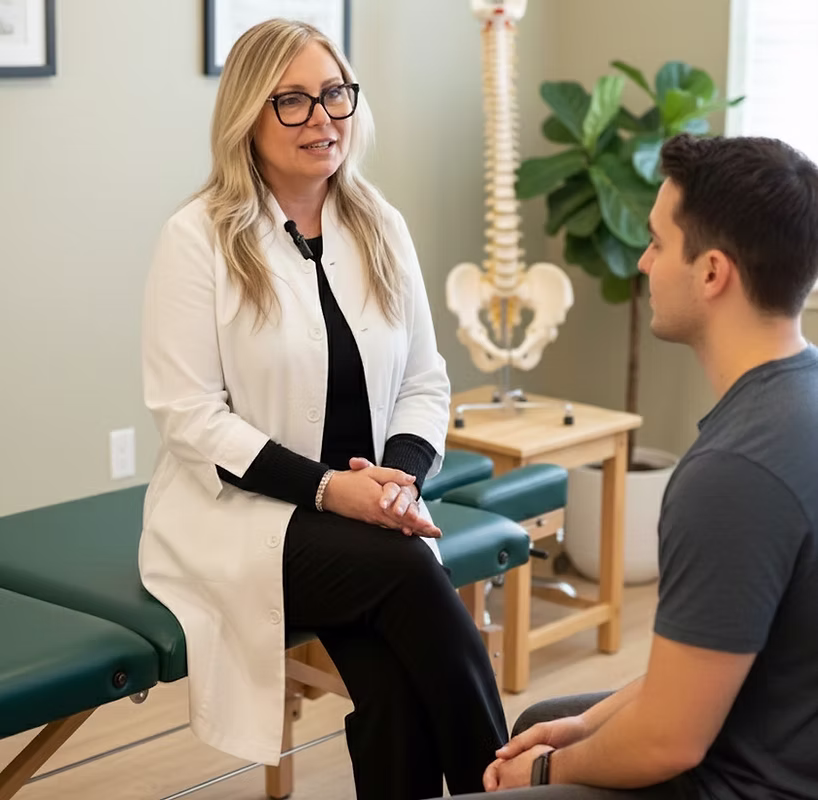 Professional de la quiropràctica fent una valoració clínica a un pacient a la consulta